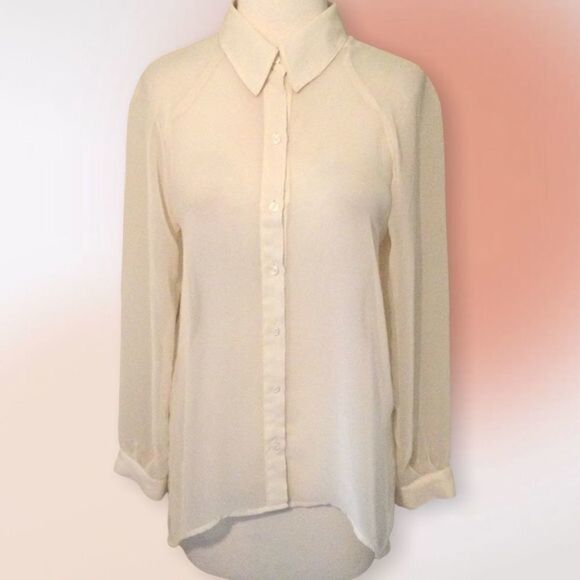 Lauren Conrad Sheer Ivory Blouse With Lace Inset Back Size M - Picture 3 of 12